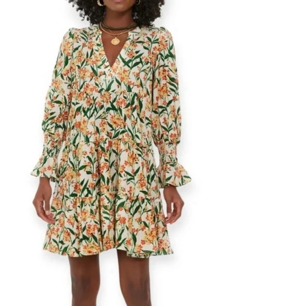 Pomander Place Floral Long Sleeve Dress - Green and Orange